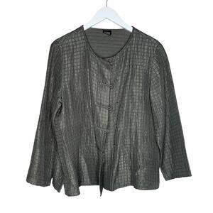 Eileen Fisher Women's Silk Linen Waffle Button Up Kimono Sweater Green Medium